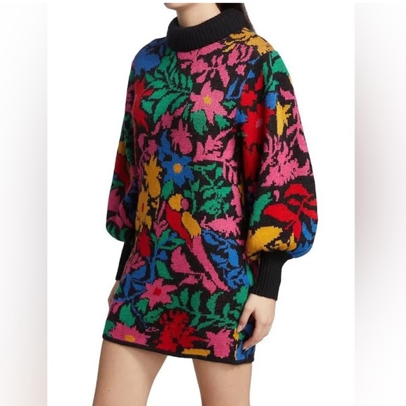 NWT Farm Rio Multicolored Tropical Garden Mock Neck Sweater Dress Size Medium - Picture 5 of 13